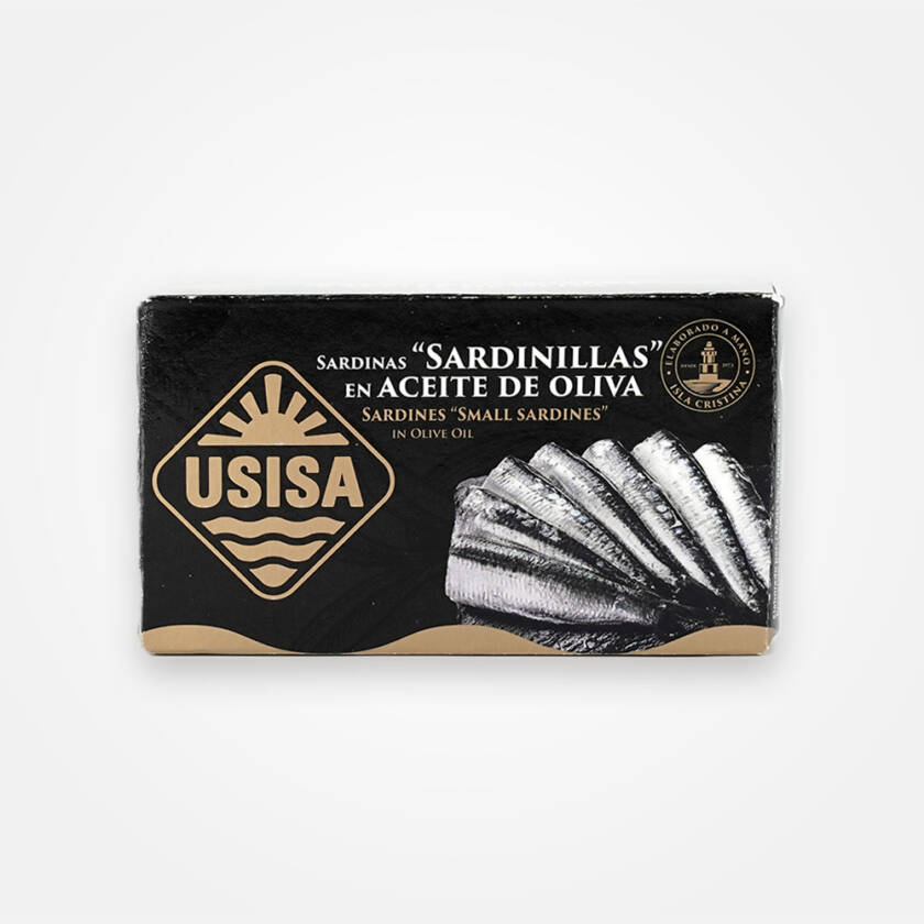 Sardinillas aceite oliva etiqueta negra 125 grs. Usisa